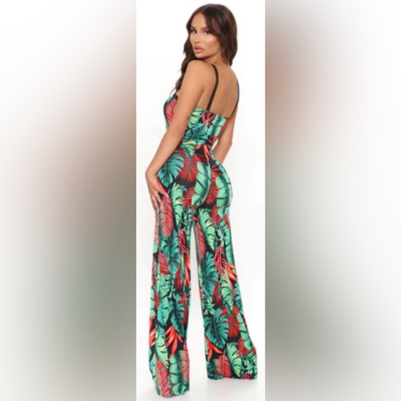 cameo Pants - Cameo deep v neck tropical jumpsuit